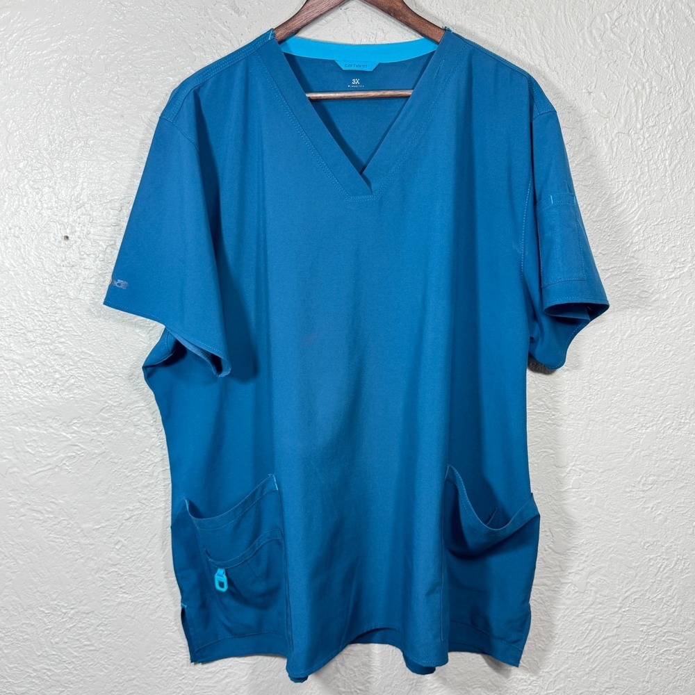 Carhartt Force Scrub Top Womens 3X Teal Blue Medical Nurse Doctor Uniform C12114